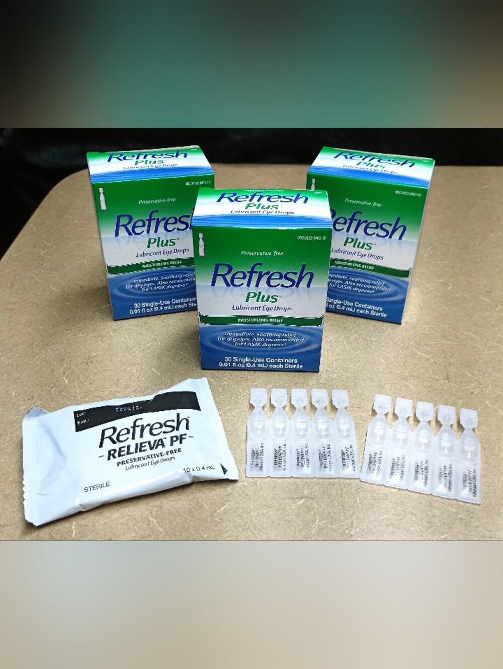 3 boxes of Refresh eye drop. singles 30 in each box